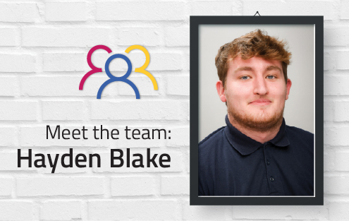 Image showing photo of Hayden Blake, Apprentice at Elkins Construction, in photo frame alongside copy reading 'Meet the team - Hayden Blake'