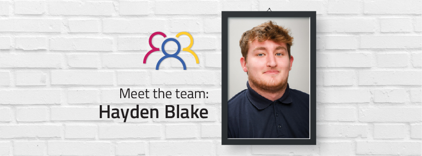 Image showing photo of Hayden Blake, Apprentice at Elkins Construction, in photo frame alongside copy reading 'Meet the team - Hayden Blake'